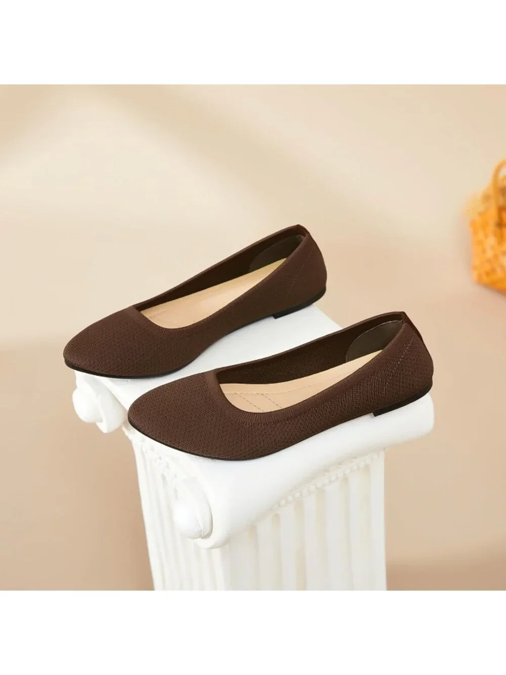 Women’s Brown Ballet Flats Comfortable Mesh Pointed Toe Slip On Dress Shoes